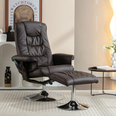 Sillón de masaje con tapicería de poliuretano y reposapiés con masajeador de 5 puntos - color marrón