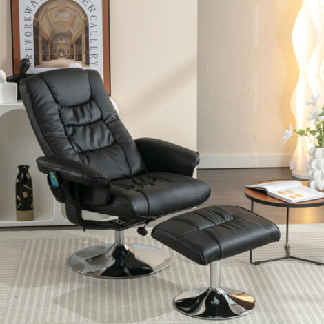 Sillón de masaje con tapicería de poliuretano y reposapiés con masajeador de 5 puntos - negro