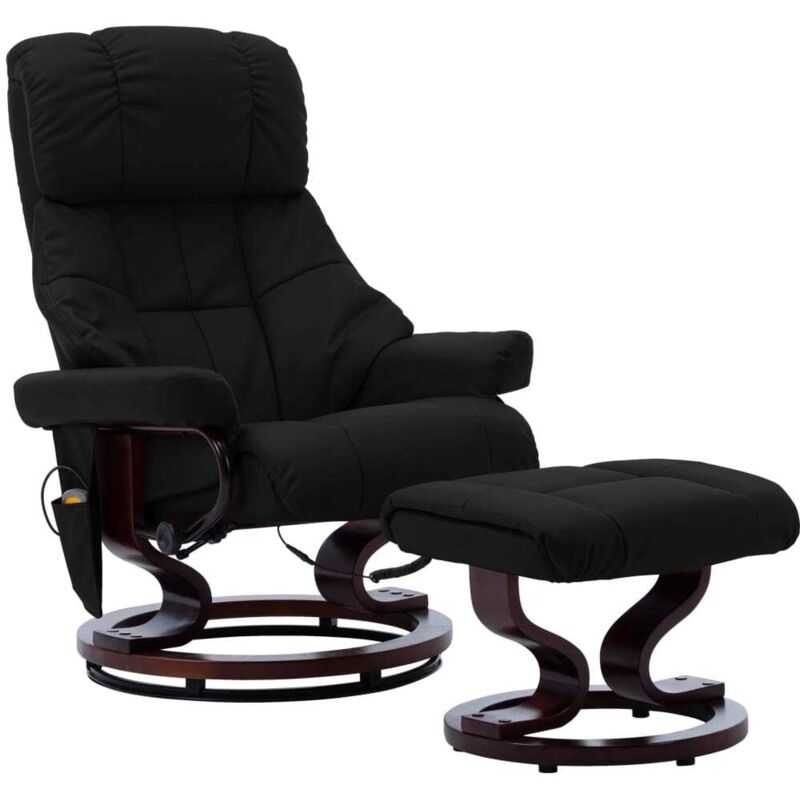 

Sillón reclinable masaje cuero sintético madera curvada negro - Negro - Vidaxl