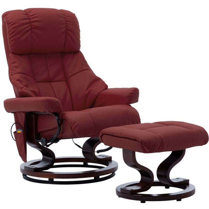

Sillón reclinable masaje cuero sintético madera curvada vino tinto - Rojo - Vidaxl