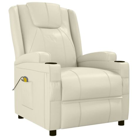 Sillón de masaje de cuero sintético blanco crema vidaXL