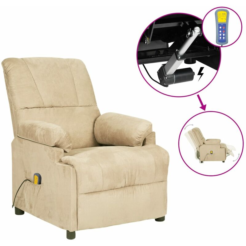 

Sillón de masaje eléctrico cuero de ante sintético crema