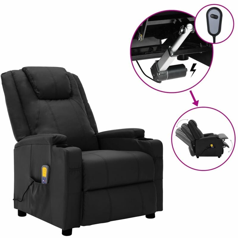 

Sillón de masaje eléctrico reclinable de cuero sintético negro