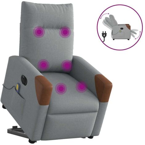 Sillón de masaje eléctrico reclinable elevable tela gris claro