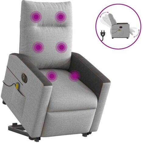Sillón de masaje eléctrico reclinable elevable tela gris nube