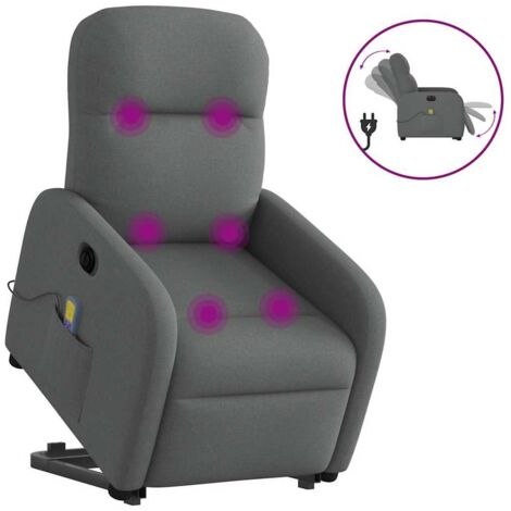 Sillón de masaje eléctrico reclinable elevable tela gris oscuro