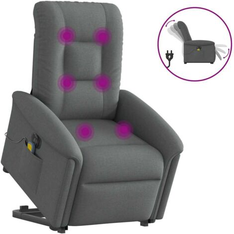 Sillón de masaje eléctrico reclinable elevable tela gris oscuro