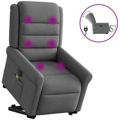 Sillón de masaje eléctrico reclinable elevable tela gris oscuro