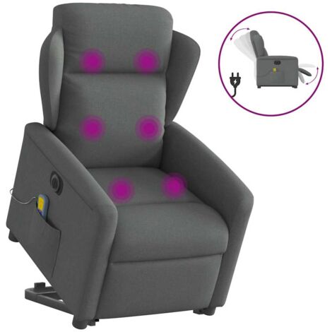 Sillón de masaje eléctrico reclinable elevable tela gris oscuro