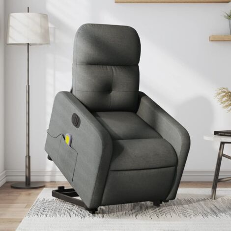 Sillón de masaje eléctrico reclinable elevable tela gris oscuro vidaXL