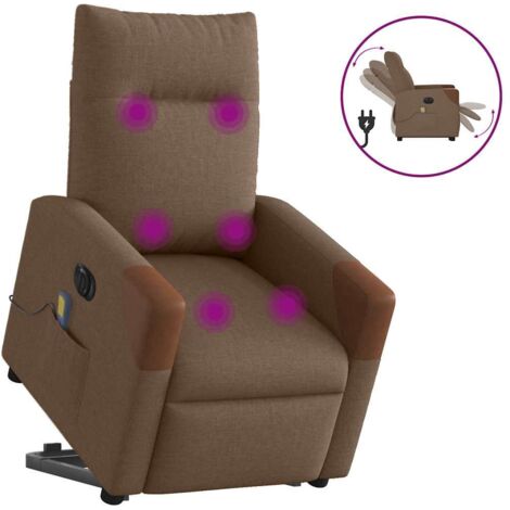 Sillón de masaje eléctrico reclinable elevable tela marrón