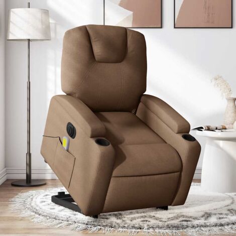 Sillón de masaje eléctrico reclinable elevable tela marrón