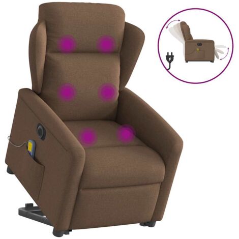 Sillón de masaje eléctrico reclinable elevable tela marrón vidaXL