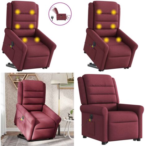 Sillón de masaje eléctrico reclinable elevable tela rojo tinto - Sillón reclinable eléctrico - Elevación eléctrica