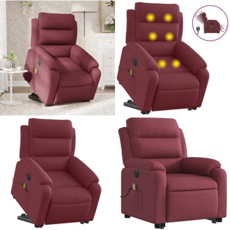 Sillón de masaje eléctrico reclinable elevable tela rojo tinto - Sillón reclinable - Elevación eléctrica