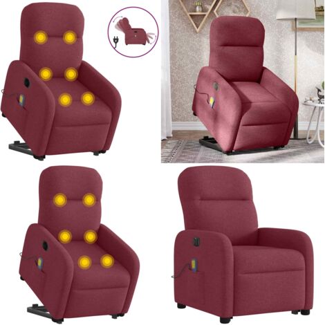 Sillón de masaje eléctrico reclinable elevable tela rojo tinto - Sillón reclinable - Elevación eléctrica