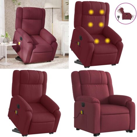 Sillón de masaje eléctrico reclinable elevable tela rojo tinto - Sillón reclinable - Elevación eléctrica