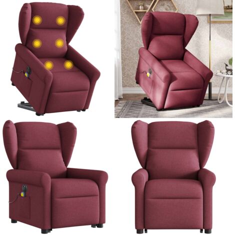 Sillón de masaje eléctrico reclinable elevable tela rojo tinto - Sillón reclinable - Elevación eléctrica
