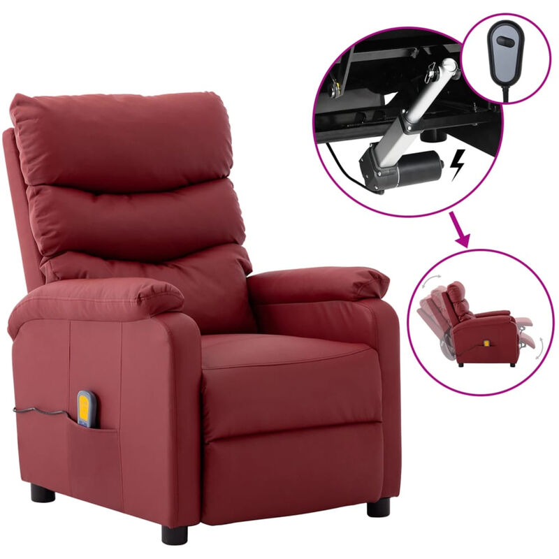 

Happyshopping - Sillon de masaje electrico reclinable piel sintetica rojo tinto