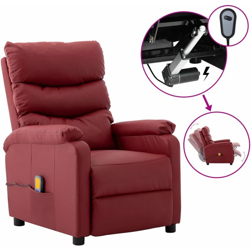 

Sillón de masaje eléctrico reclinable piel sintética rojo tinto