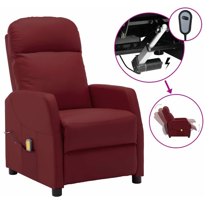 

Sillón de masaje eléctrico reclinable piel sintética rojo tinto