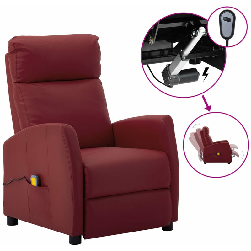 

Happyshopping - Sillon de masaje electrico reclinable piel sintetica rojo vino