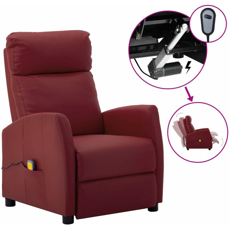 

Sillón de masaje eléctrico reclinable piel sintética rojo vino