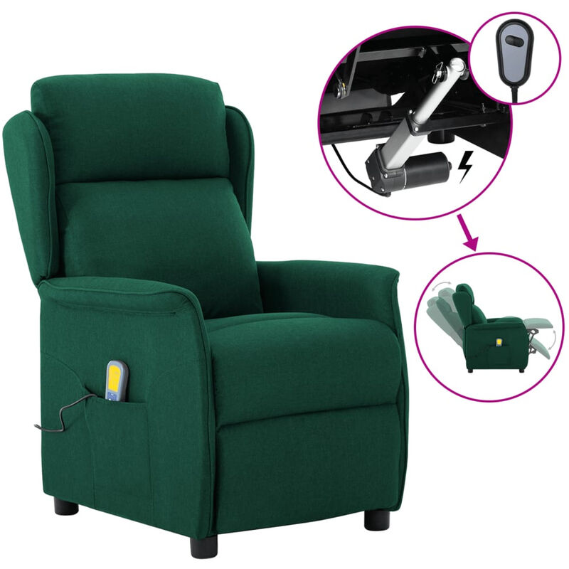 

Happyshopping - Sillon de masaje electrico y reclinable de tela verde oscuro