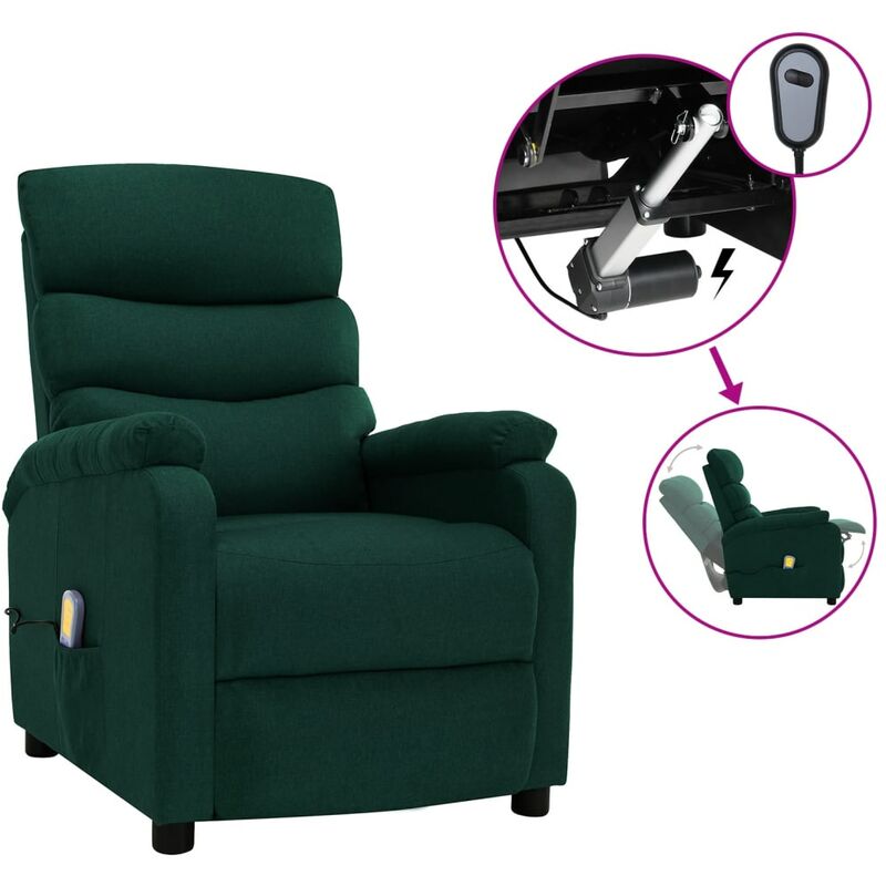 

Sillón de masaje eléctrico y reclinable de tela verde oscuro