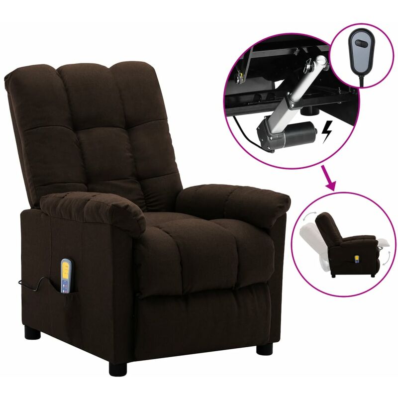 

Sillón de masaje eléctrico y reclinable tela marrón oscuro
