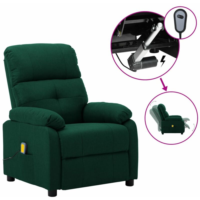 

Sillón de masaje eléctrico y reclinable tela verde oscuro