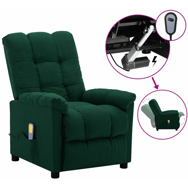 

Sillón de masaje eléctrico y reclinable tela verde oscuro