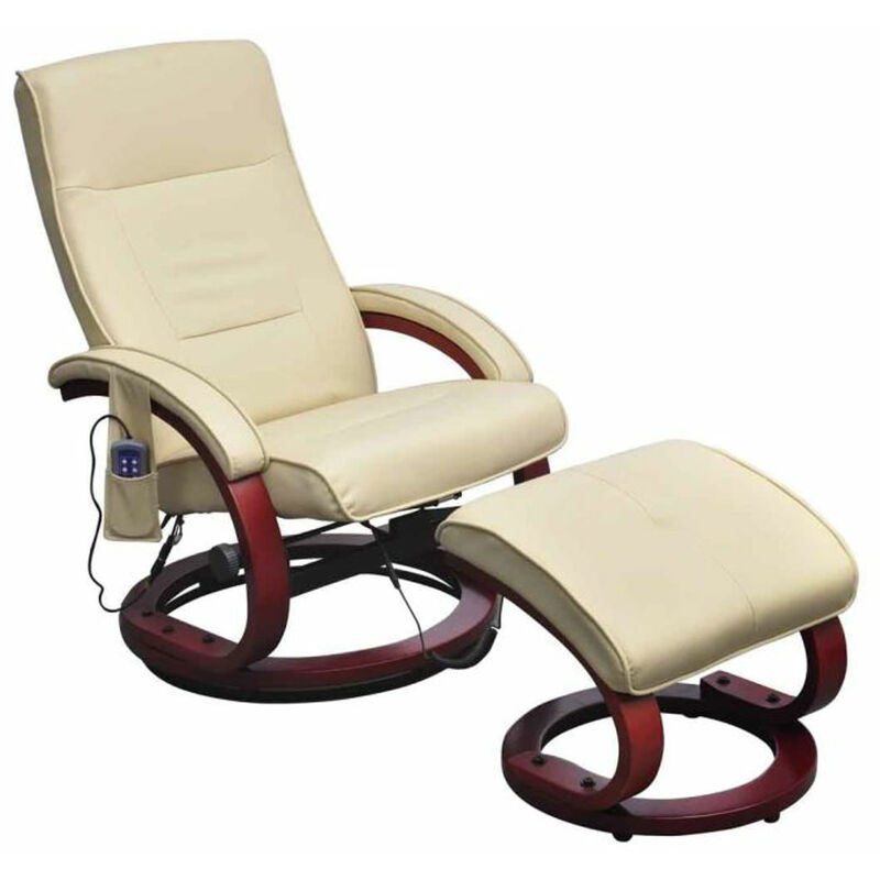 

Happyshopping - Sillon de masaje electrico y reposapies cuero artificial crema