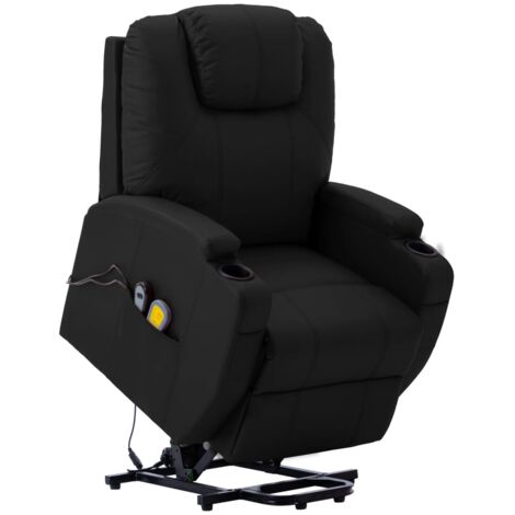 Sillón de masaje elevable cuero sintético negro vidaXL