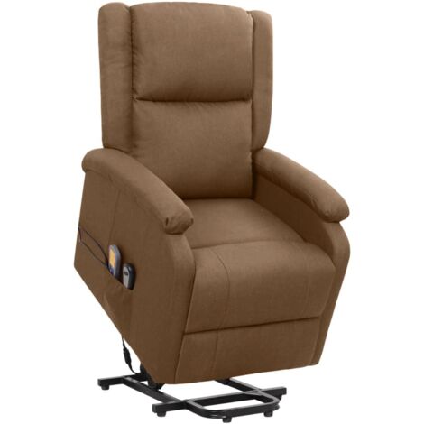 Sillón de masaje elevable de tela marrón