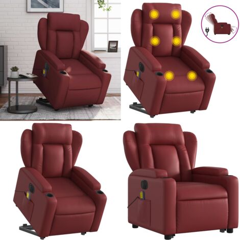 Sillón de masaje elevable eléctrico cuero artificial rojo tinto - Sillón reclinable eléctrico - Elevación eléctrica