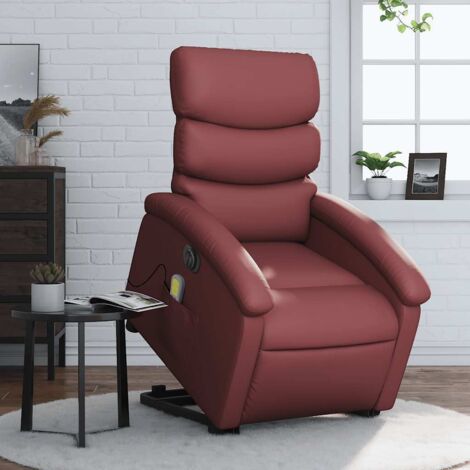 Sillón de masaje elevable eléctrico cuero artificial rojo tinto vidaXL