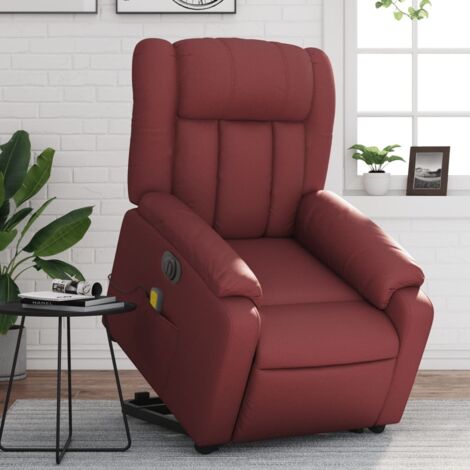 Sillón de masaje elevable eléctrico cuero artificial rojo tinto vidaXL