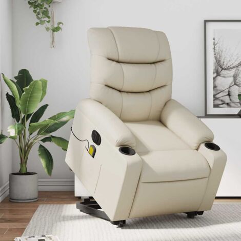 Sillón de masaje elevable eléctrico cuero sintético crema vidaXL
