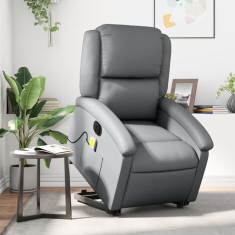 Sillón de masaje elevable eléctrico cuero sintético gris vidaXL