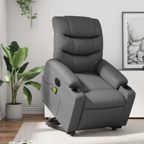 Sillón de masaje elevable eléctrico cuero sintético gris vidaXL