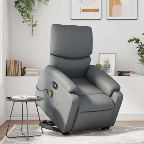 Sillón de masaje elevable eléctrico cuero sintético gris vidaXL