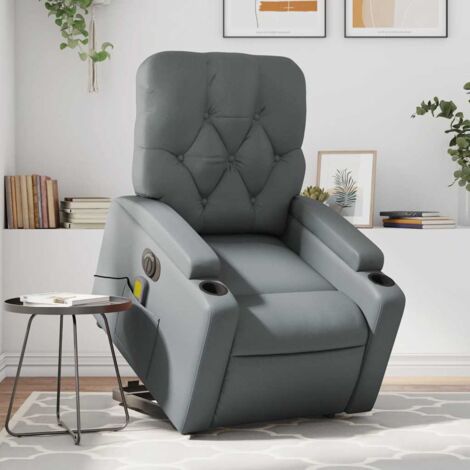 Sillón de masaje elevable eléctrico cuero sintético gris vidaXL