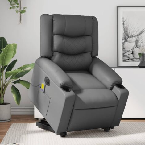 Sillón de masaje elevable eléctrico cuero sintético gris vidaXL