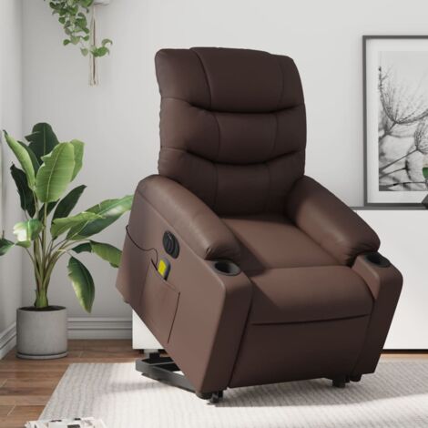 Sillón de masaje elevable eléctrico cuero sintético marrón vidaXL
