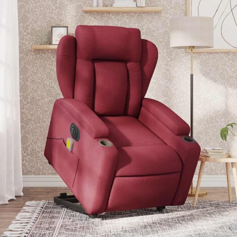 Sillón de masaje elevable eléctrico tela rojo tinto vidaXL
