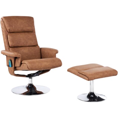Sillón de masaje moderno con calefacción reclinable con reposapiés de piel sintética marrón Legend