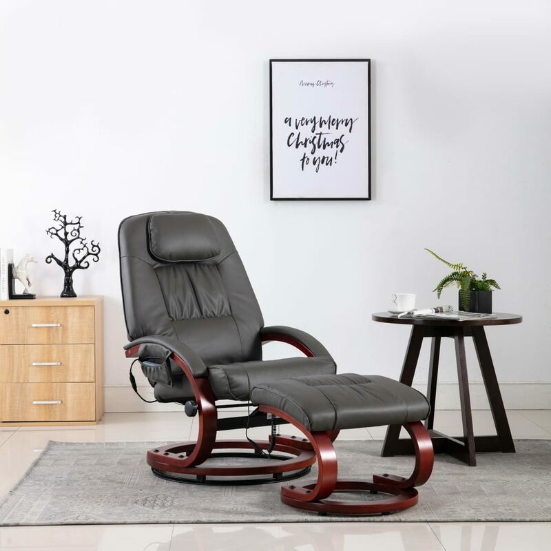 

Sillón de masaje reclinable con reposapiés cuero sintético gris
