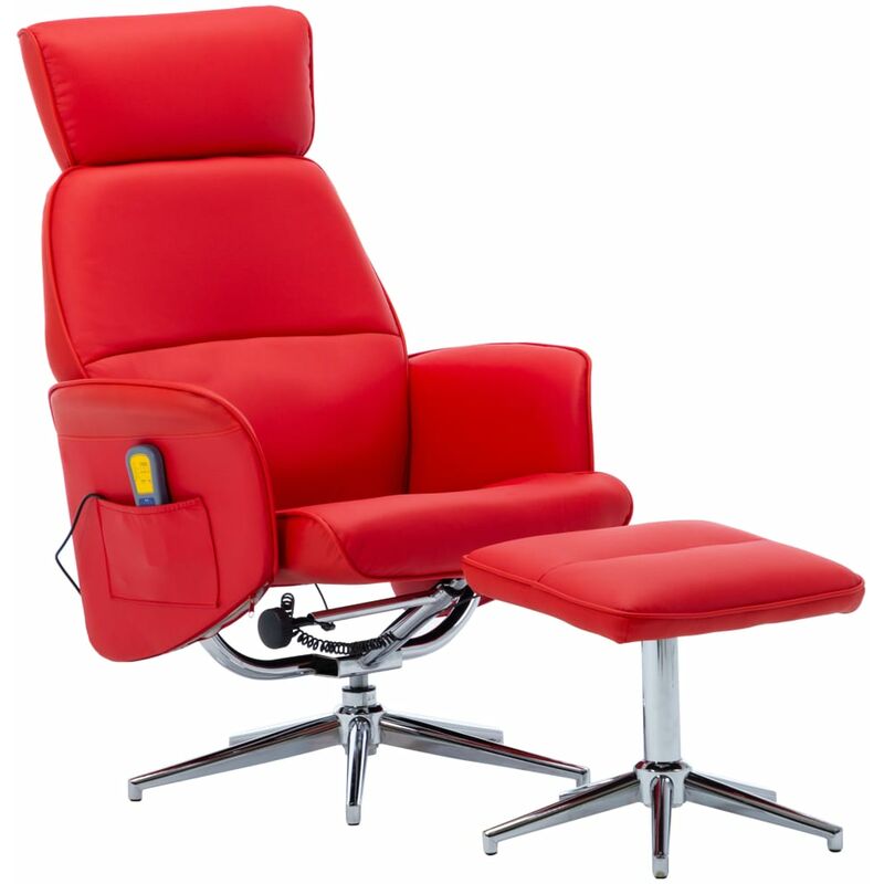 

Sillón de masaje reclinable con reposapiés cuero sintético rojo