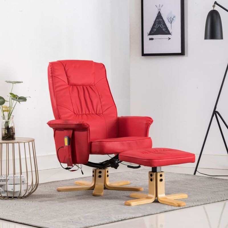 

Sillón de masaje reclinable con reposapiés cuero sintético rojo